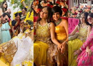 Mouni Roy-Suraj Nambiar Haldi and Mehendi: BBFs Arjun Bijlani, Mandira Bedi and others pose with the bride-to-be [UNSEEN PICS]