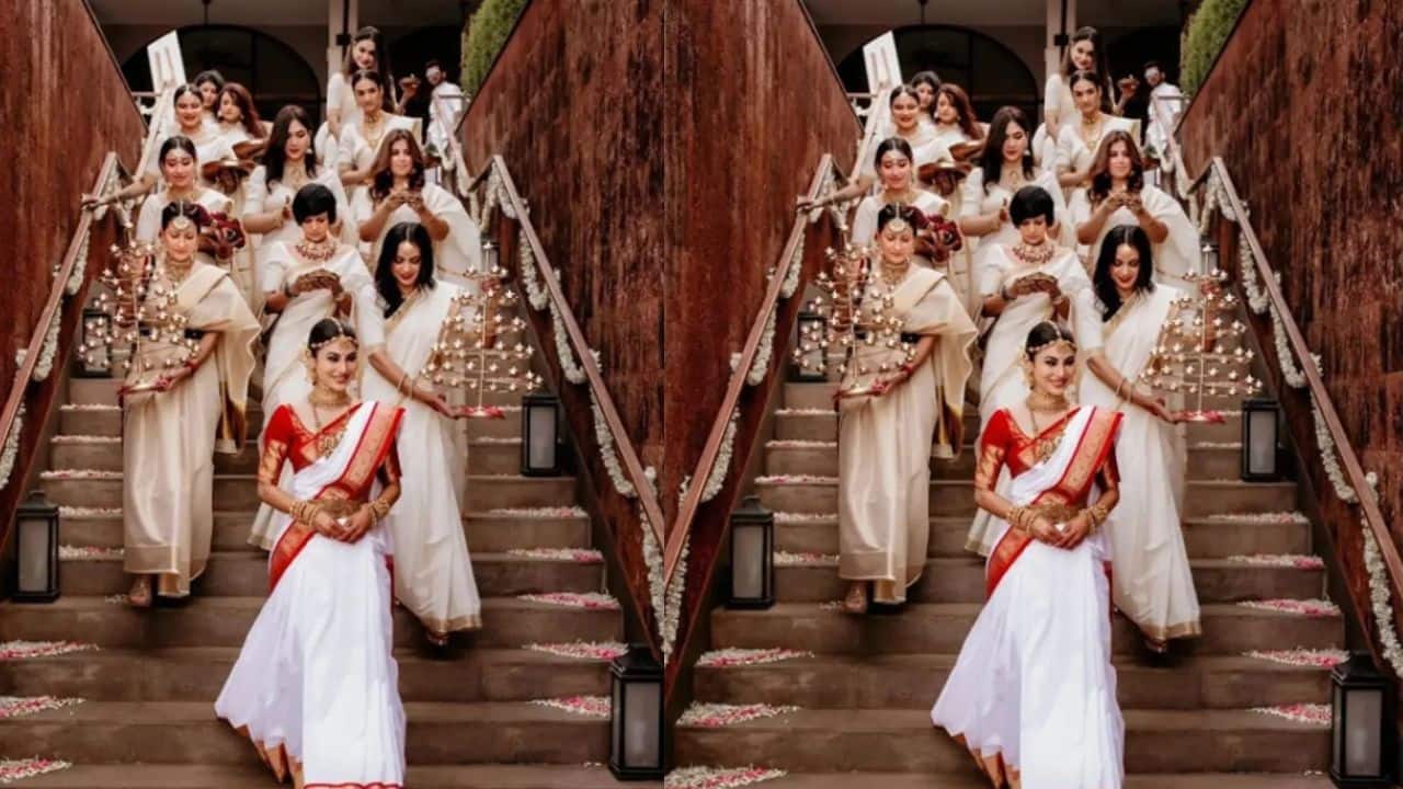 किसी फिल्म का सेट लग रहा था मौनी रॉय (Mouni Roy) की शादी का मंडप