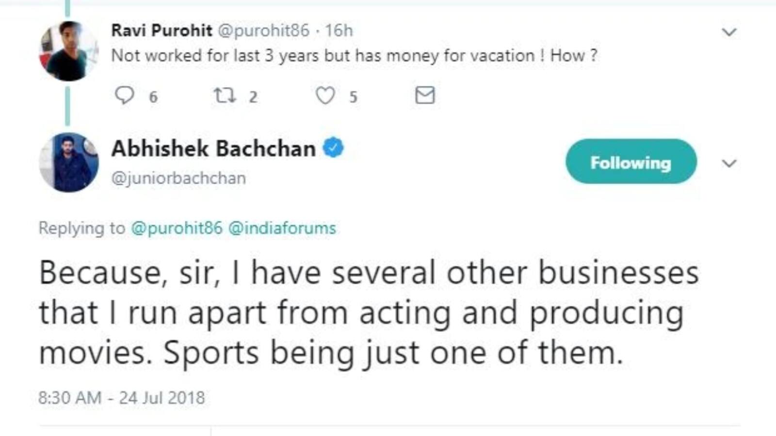 Abhishek Bachchan on his holidaya