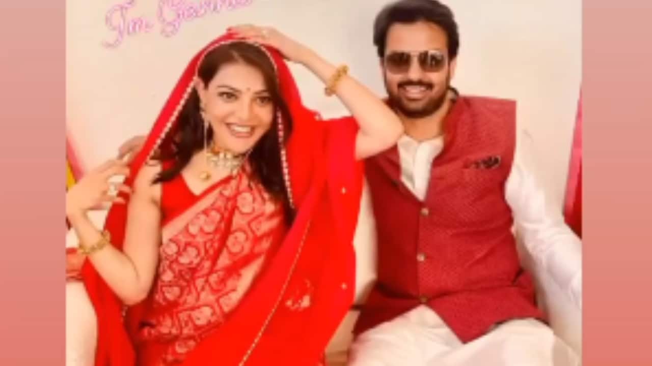 लाल साड़ी में जलवे बिखेरती दिखीं Kajal Aggarwal