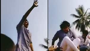 Bheemla Nayak star Pawan Kalyan trips and falls while standing on a car; AVERTS major mishap - watch viral video