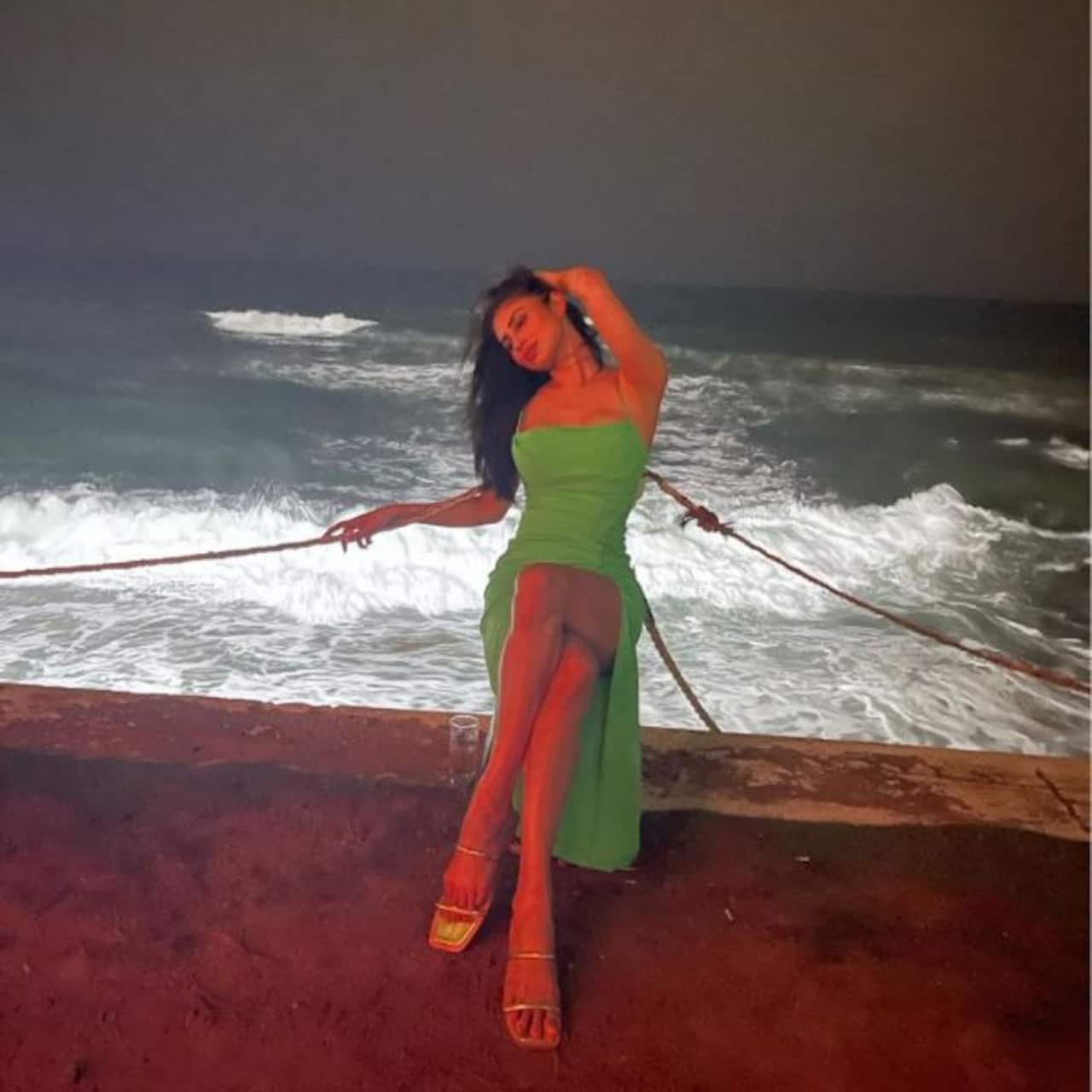 Mouni Roy in green dress