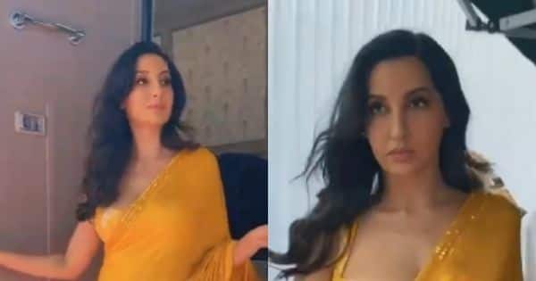 Nora Fatehi stuns in a yellow saree
