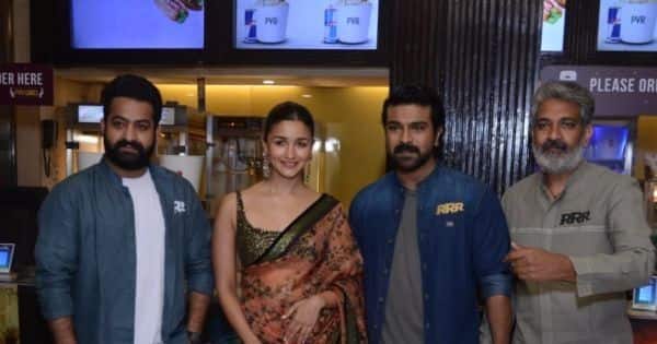 Jr. NTR and Ram Charan keep it casual while Alia Bhatt charms in a beautiful saree as they promote RRR in Delhi – view pics