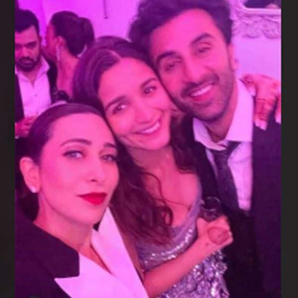 Karisma Kapoor, Alia Bhatt and Ranbir Kapoor pose for a quick selfie
