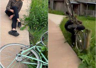Nargis Fakhri does a front flip as she falls badly while riding a bicycle; netizens say, 'Fakhri ki chakri ban gayi'