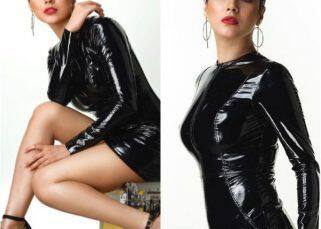 Shehnaaz Gill stuns in black latex body-hugging dress in her latest photoshoot; fans say, 'Omg what a hottie' [View Pics]