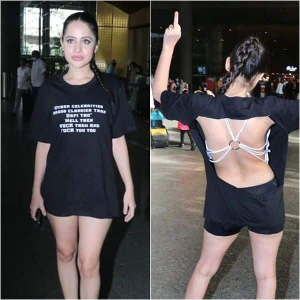 Urfi Javed goes backless in a cut-out oversized T-shirt, shows middle fingers to trolls