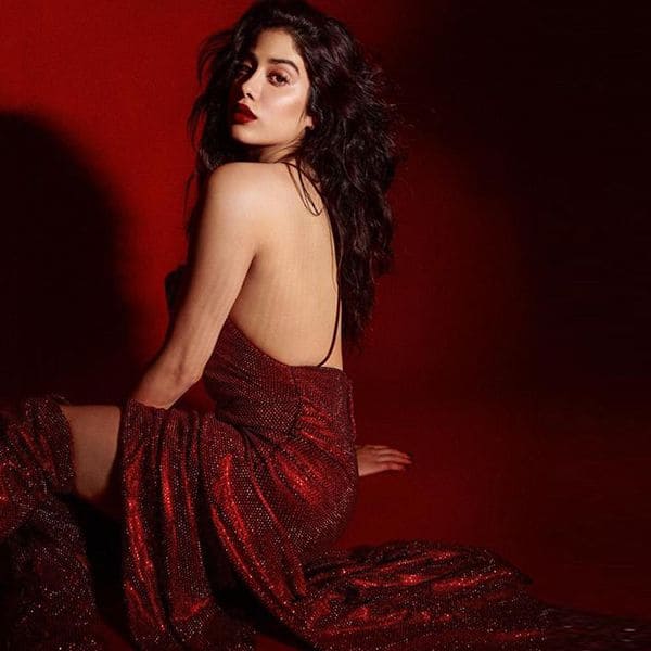 Janhvi Kapoor in a red shimmery gown