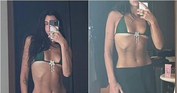 Dua Lipa flashes underboob and small waist in tiny bikini most sensible and trousers [View Pics]