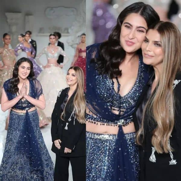 Sara Ali Khan looked stunning as she walked down the ramp in the oh-so-stylish shimmery blue ensemble by Falguni Shane Peacock's bridal collection.
