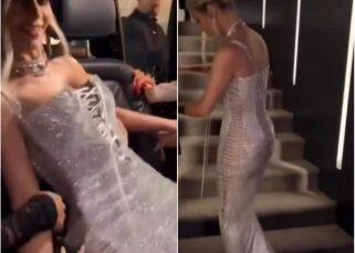 Kim kardashian के लिए टाइट ड्रेस बनी सिरदर्द, सीढ़ियों पर चलने में एक्ट्रेस का हुआ बुरा हाल