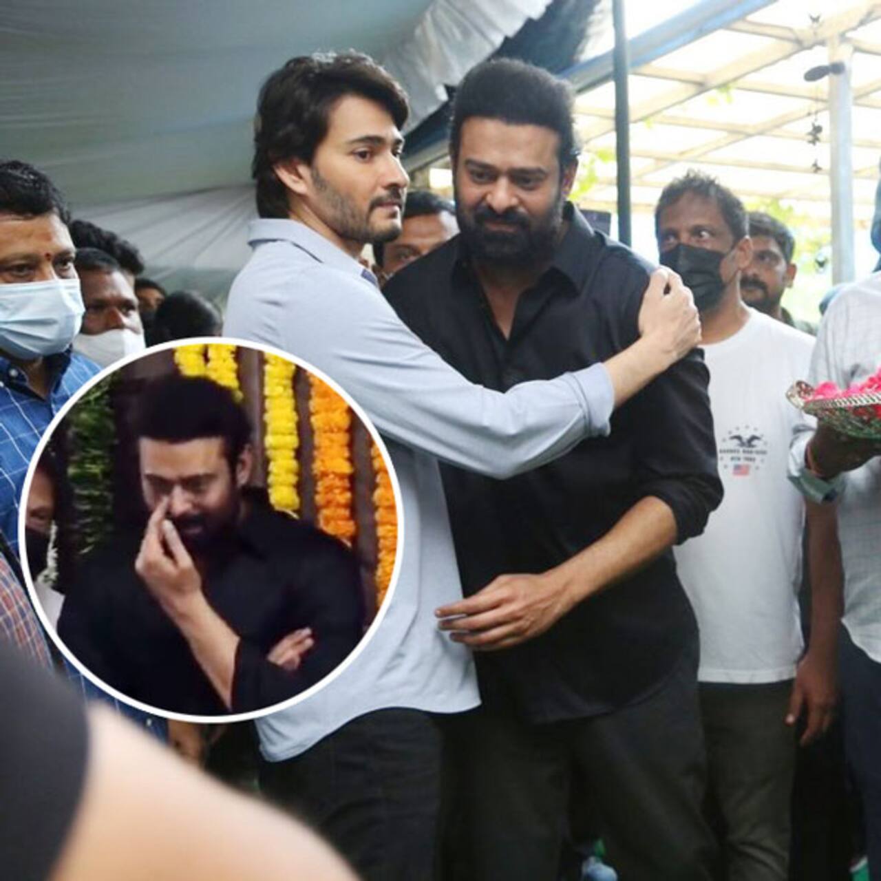 Prabhas can't control his tears at uncle Krishnam Raju's funeral; Gopichand, Mahesh Babu and other stars console him