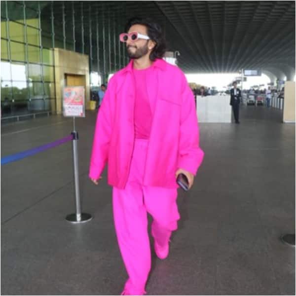 Ranveer Singh chooses a PINK outfit for his airport look! #shorts