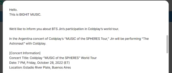 BTS' Jin Will Join Coldplay for 'Music of the Spheres' Live Broadcast