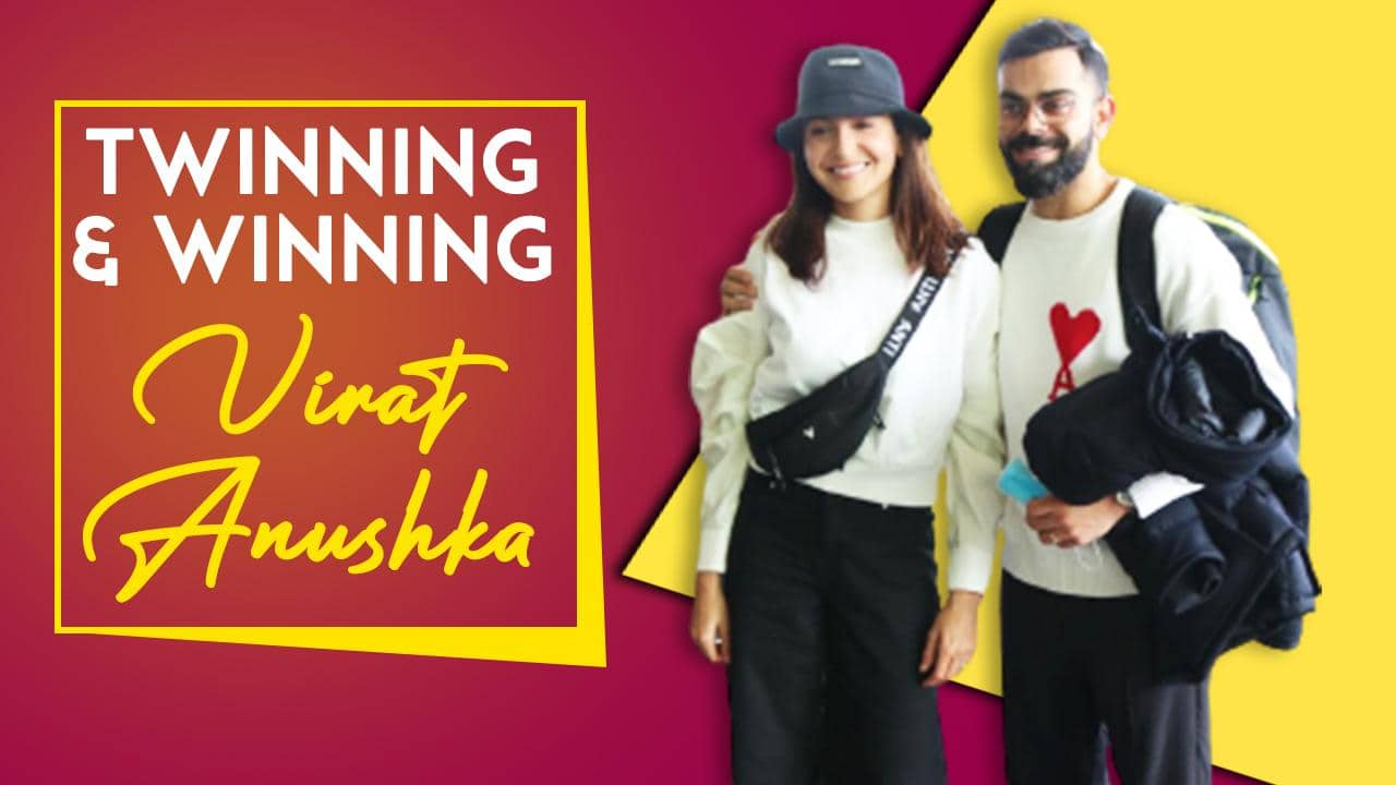 Anushka Sharma and Virat Kohli serve couple fashion goals with twinning  airport look - Video