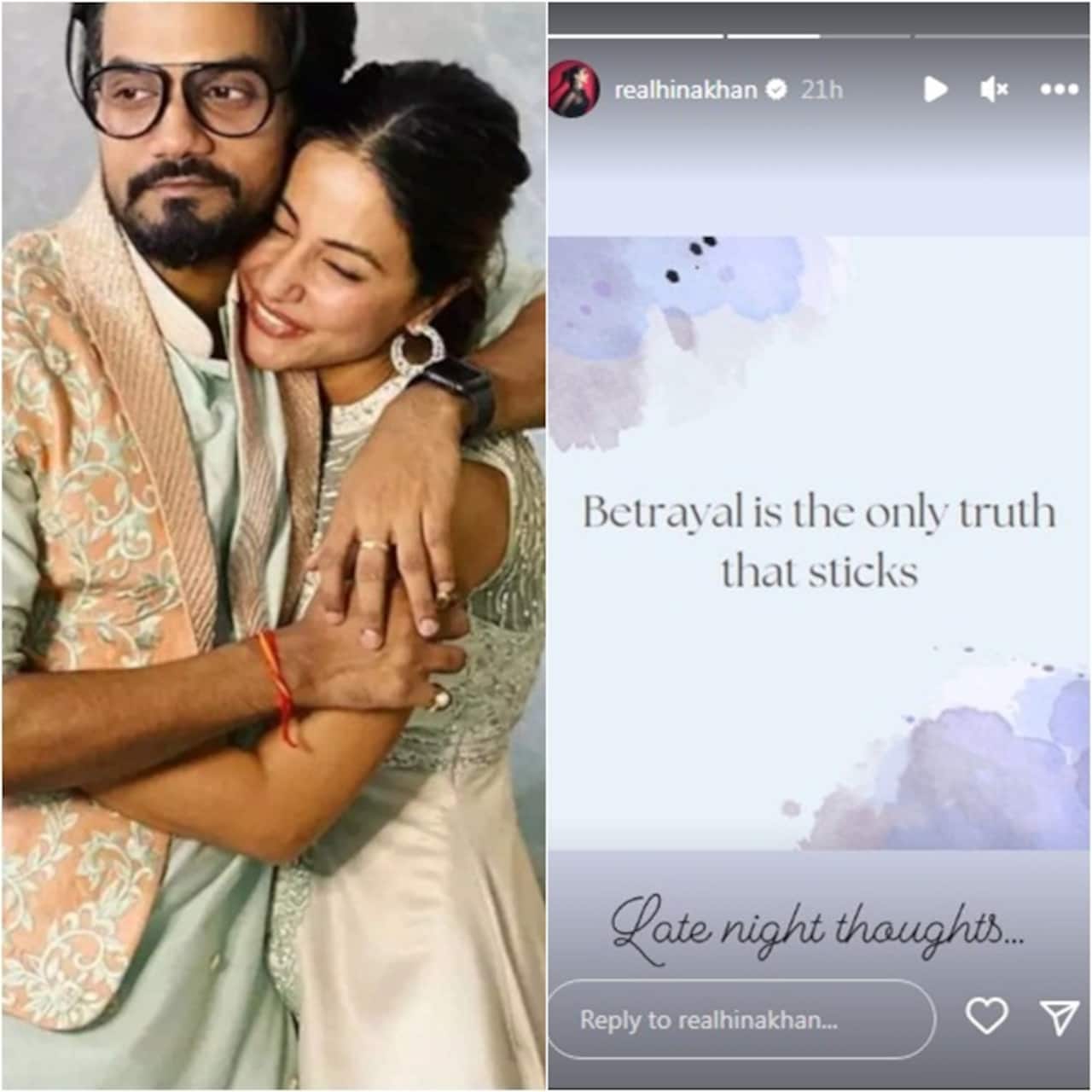 Hina Khan talks about betrayal in her cryptic posts; fans hope all is well in her relationship with Rocky Jaiswal
