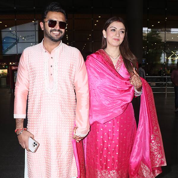 Newly-Married Couple Hansika Motwani and Sohael Khaturiya clicked at the  airport