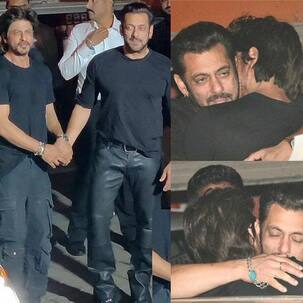 Salman Khan birthday bash: Pathaan actor Shah Rukh Khan gives a warm hug to Tiger 3 star; both twin in all-black look
