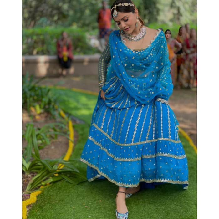 TV actresses in lehengas for sangeet night inspiration: Rubina Dilaik in blue 
