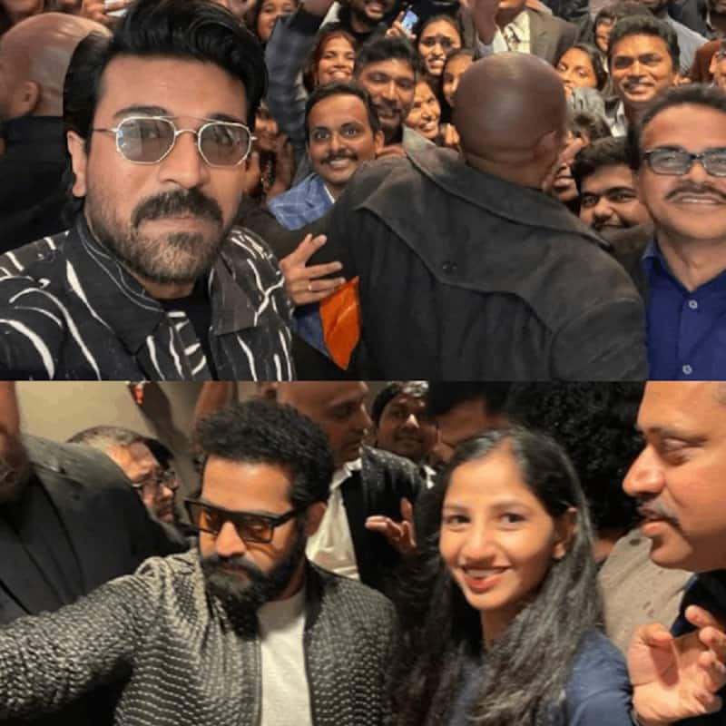 RRR at Golden Globes 2023 Jr NTR, Ram Charan get mobbed at Los Angeles