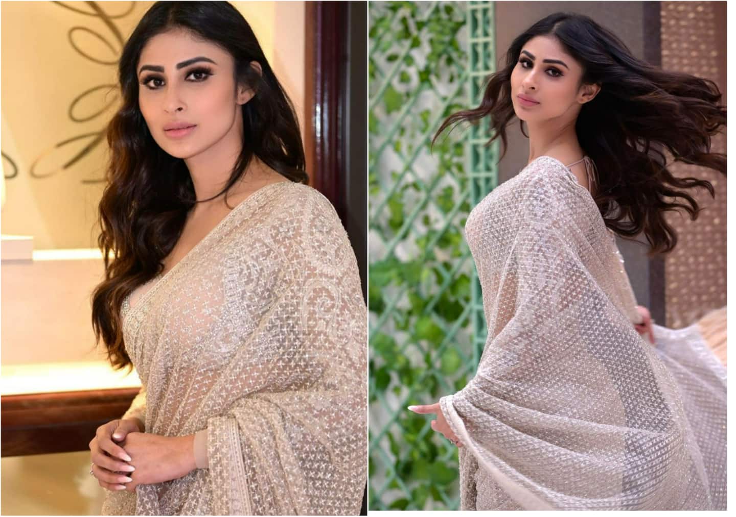 mouni Roy looks gorgeous in nude saree photos viral on internet - Mouni