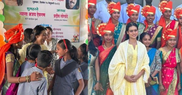 Nysa Devgn poses with underprivileged kids wearing an ethnic dress; fans claim she will be a big star one day
