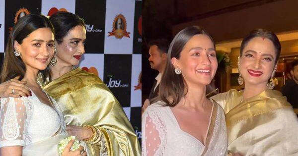 Alia Bhatt looks ethereal in a white saree as she hugs evergreen beauty Rekha; fans claim she has copied Kiara Advani
