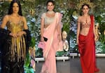 Radhika Merchant in a pink sari, Urfi Javed's red hot look, Natasa Stankovic as golden gal make heads turn at Abu Jani, Sandeep Khosla fashion show [View Pics]