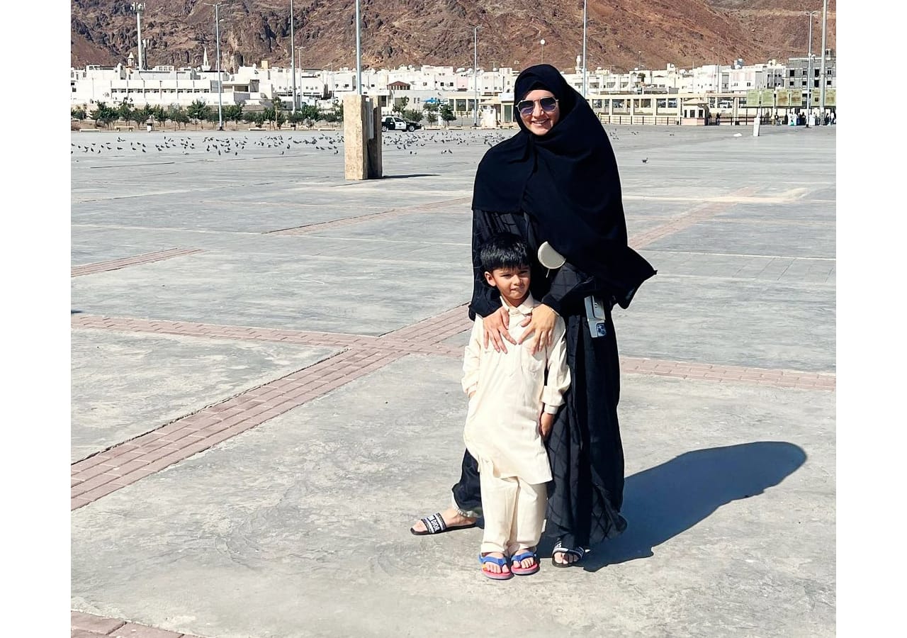 Sania Mirza strikes a happy pose with her son Izhaan at Mecca.