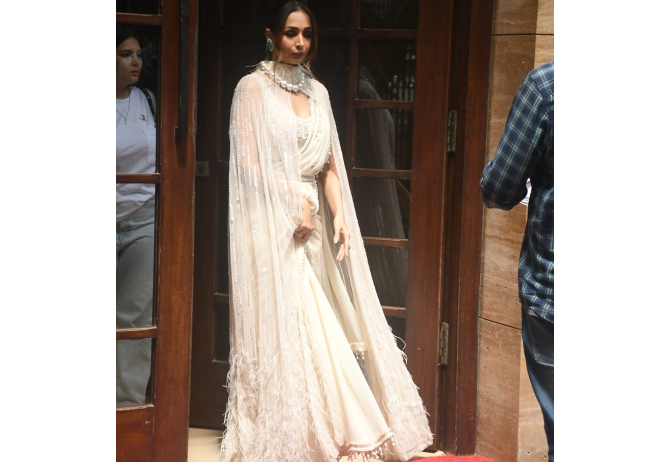 Malaika Arora looks nothing less than a QUEEN in a pristine white  pearl-embedded saree; pictures will leave you floored [VIEW HERE]