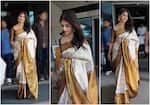 गोल्डन सिल्क साड़ी पहनकर एयरपोर्ट पर दिखीं Pooja Hegde, साउदर्न ब्यूटी के लुक ने खींचा ध्यान