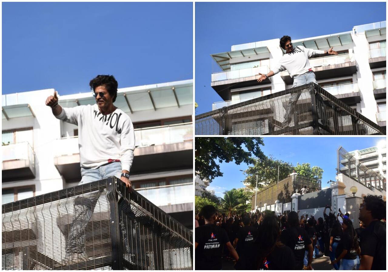 फैंस पर प्यार लुटाने मन्नत की छत पर पहुंचे शाहरुख खान