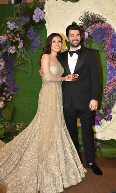 Karan Deol, Drisha Acharya Reception: Bride stuns in pastels, Sunny Deol and son Rajveer play perfect hosts