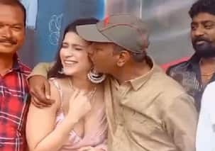 Priyanka Chopra's cousin  Mannara Chopra gets an impromptu kiss from a director; actress hides embarrassment [Watch]