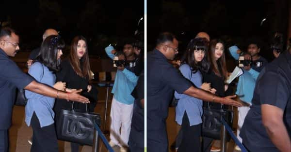 Aishwarya Rai Bachchan holds daughter Aaradhya Bachchan’s hand tightly at the airport