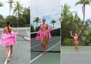 Kim Kardashian ने पिंक बिकिनी में खेला टेनिस, 42 की उम्र में ढाया कहर