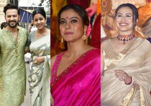 गोल्डन साड़ी पहनकर दुर्गा पूजा में आईं Rani Mukerji, बेटे युग को लेकर पंडाल में पहुंची Kajol