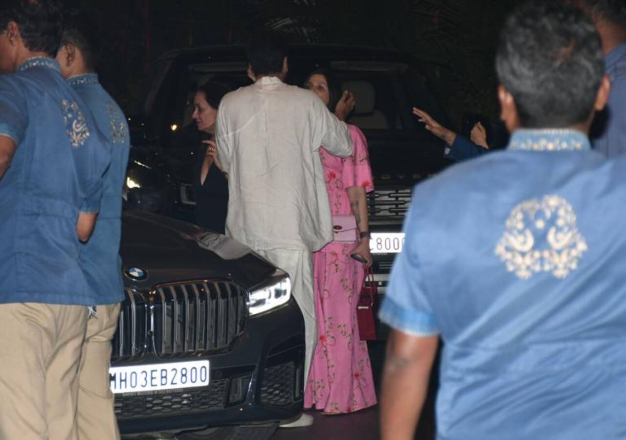 Animal actor Ranbir Kapoor greets Soni Razdan before taking their leave 