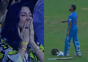 Anushka Sharma and Virat Kohli blow kisses at each other as latter scores a century during India vs New Zealand match at Wankhede [Watch]
