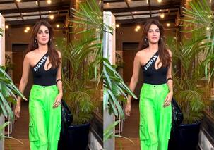 Rhea Chakraborty slays in a black plunging neckline top paired with a neon pant; fans are in love with her chic avatar [View Pics]