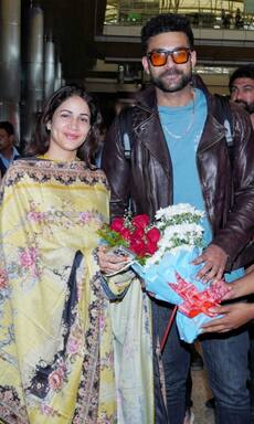 Newlyweds Varun Tej and Lavanya Tripathi along with the Mega family return to India from Italy  