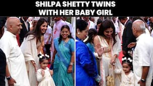 Shilpa Shetty and daughter twin in white as they visit ISKCON Temple on the occasion of Ram Navami