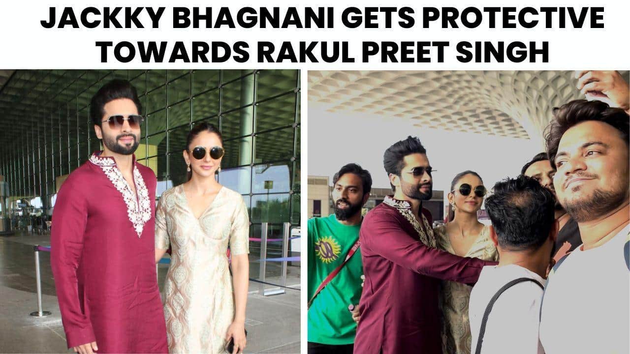 Jackky Bhagnani se transforme en bouclier protecteur pour sa femme Rakul Preet Singh alors que les fans affluent pour prendre des photos [Watch Video]