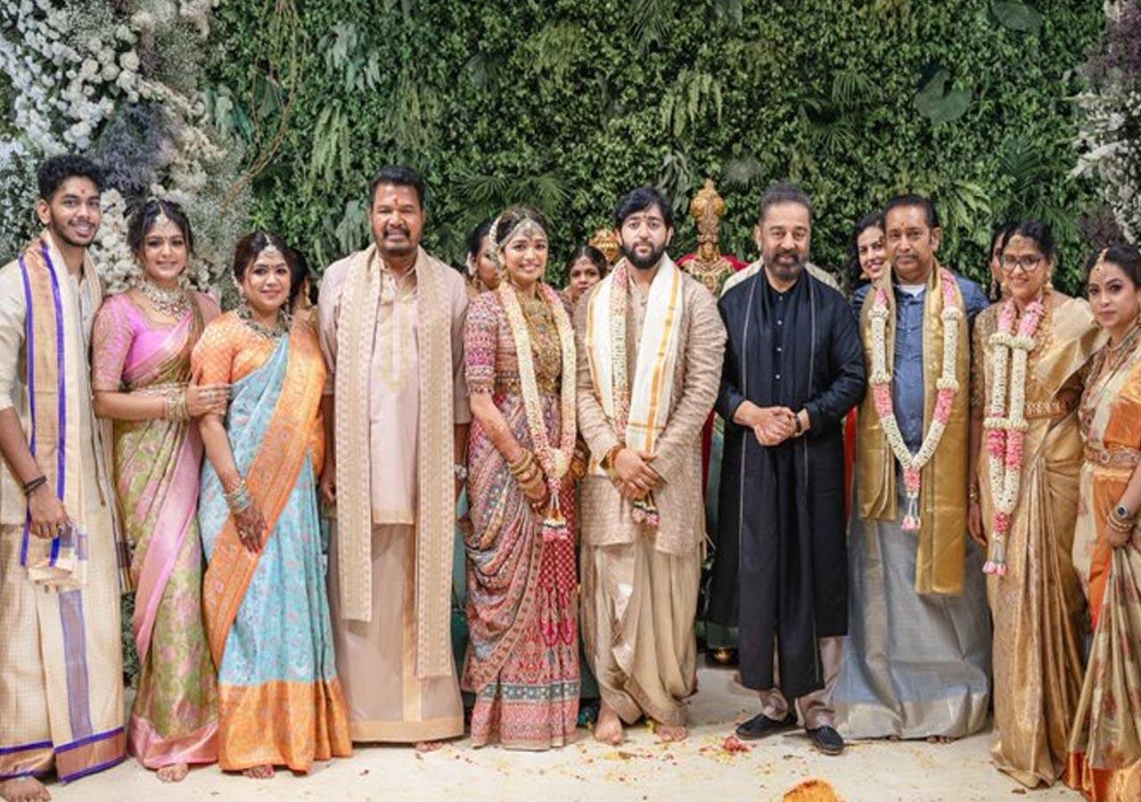 Aishwarya Shankar, Tarun Karthikeyan wedding: Kamal Haasan poses with the family