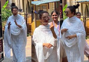 Rekha makes a rare appearance as she steps out to cast vote; flaunts sindoor [View Pics]