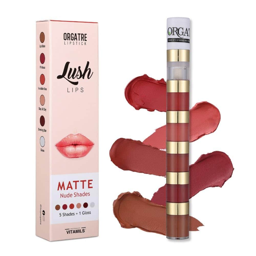 Orgatre Lush Lips 5 in 1 Matte Nude Lipstick With Gloss