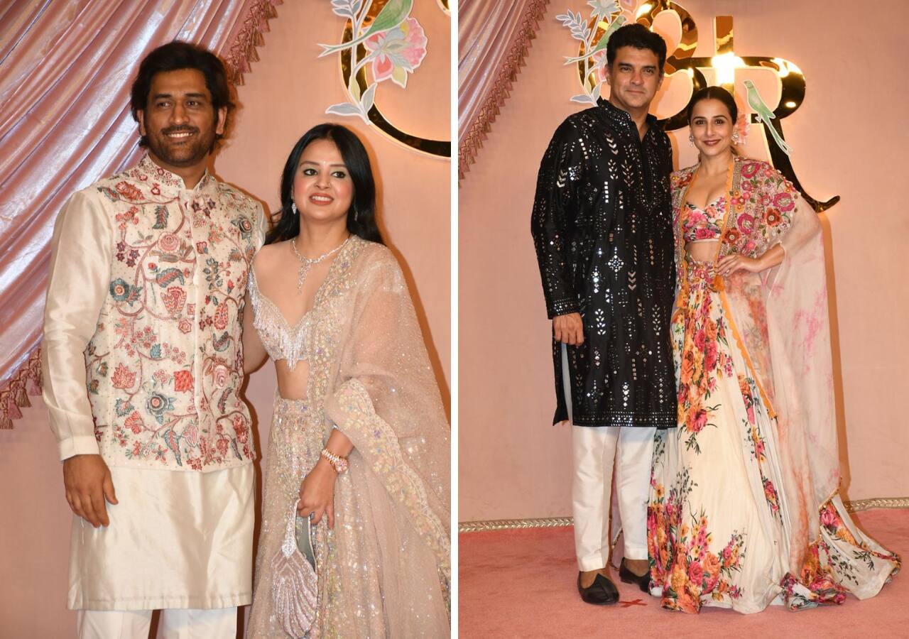 MS Dhoni with his wife and Siddharth Roy Kapur with Vidya Balan arrive at the sangeet ceremony
