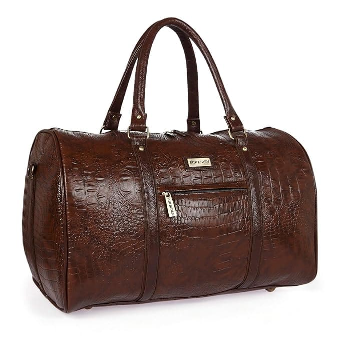 Fur Jaden Brown Textured Leatherette Stylish & Spacious Weekender Duffle Bag for Travel