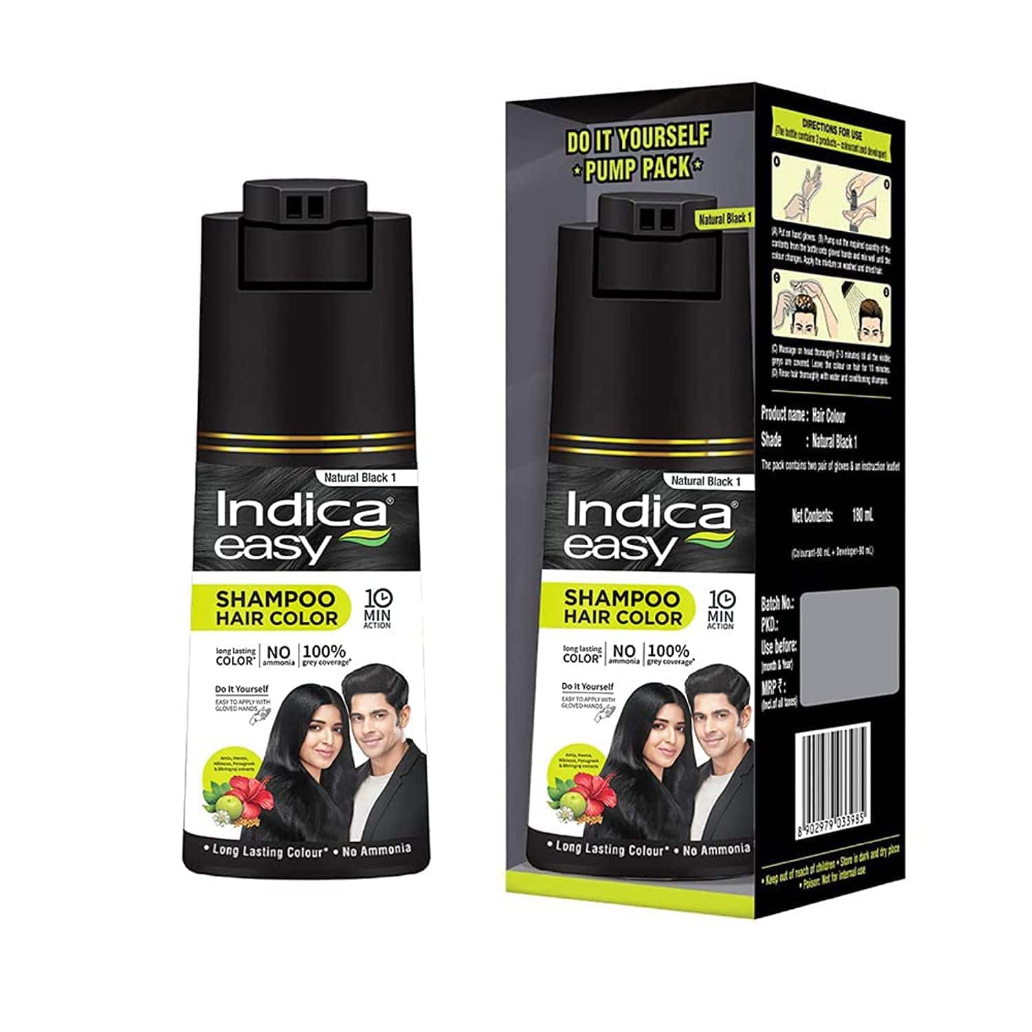 Indica Easy Do-It-Yourself Hair Colour Shampoo Pump Pack
